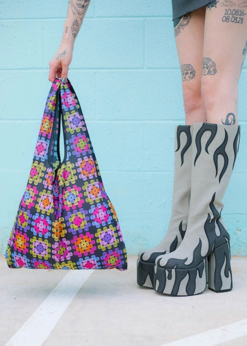 Granny Square Folding Shopper Tote